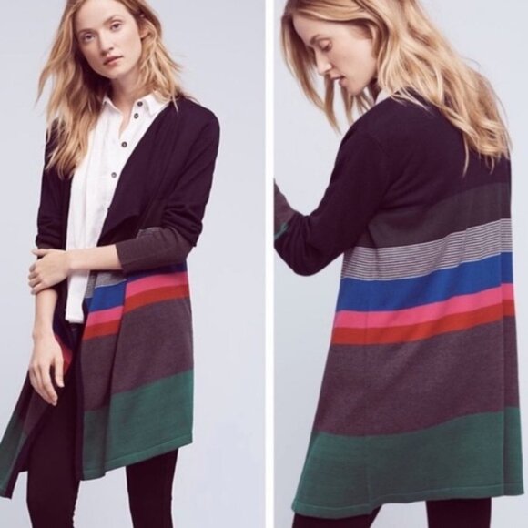 Anthropologie Lilis Closet Junie Striped Cardigan Knit‎ Waterfall Boho Medium M - Picture 1 of 14